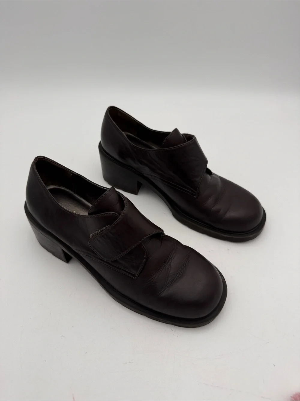 Vintage crazy horse Brown Leather ankle chunky boot shoe women 6.5M Y2K goth